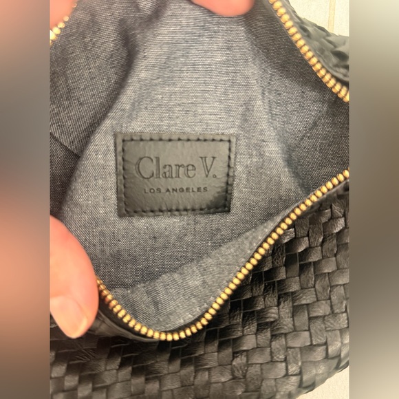 Clare V. Petite Fanny Black Woven Leather Shoulder Bag Black - Picture 6 of 11